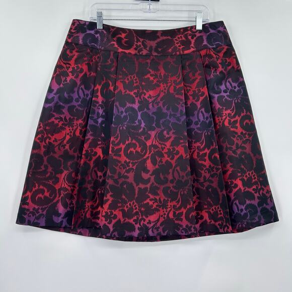 Lane Bryant Red Purple Baroque Jacquard A-Line Skirt Pleated Womens Plus 16 - Picture 3 of 11